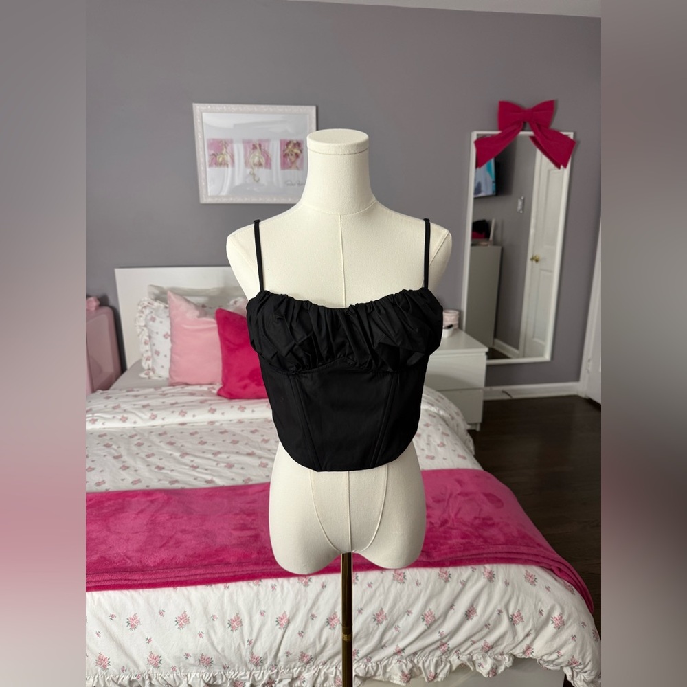 Black Ruched Bustier Top